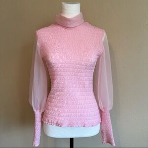 Vintage pink sheer puff sleeve blouse
